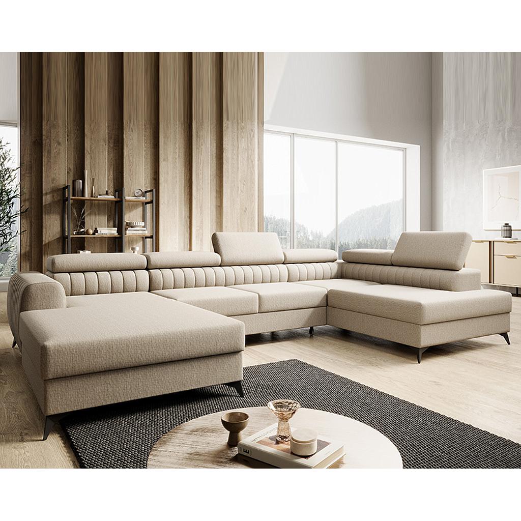 Daisy U ülőgarnitúra, balos lábtartó, beige, 203x350x203cm