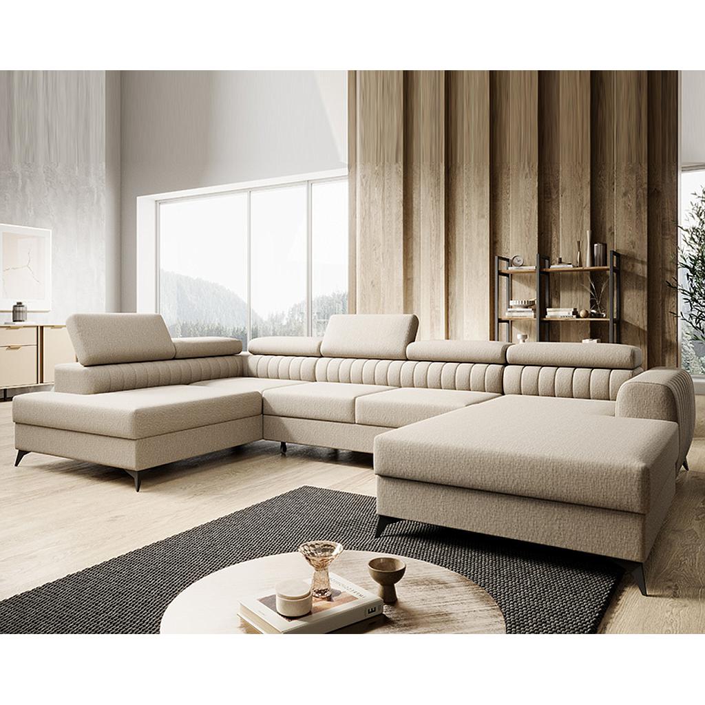 Daisy U ülőgarnitúra, Jobbos lábtartó, beige, 350x73x203cm