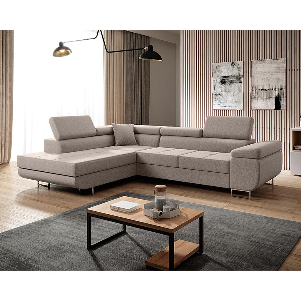 Clematis sarokgarnitúra, balos, beige, 275x202 cm +1 db díszpárna