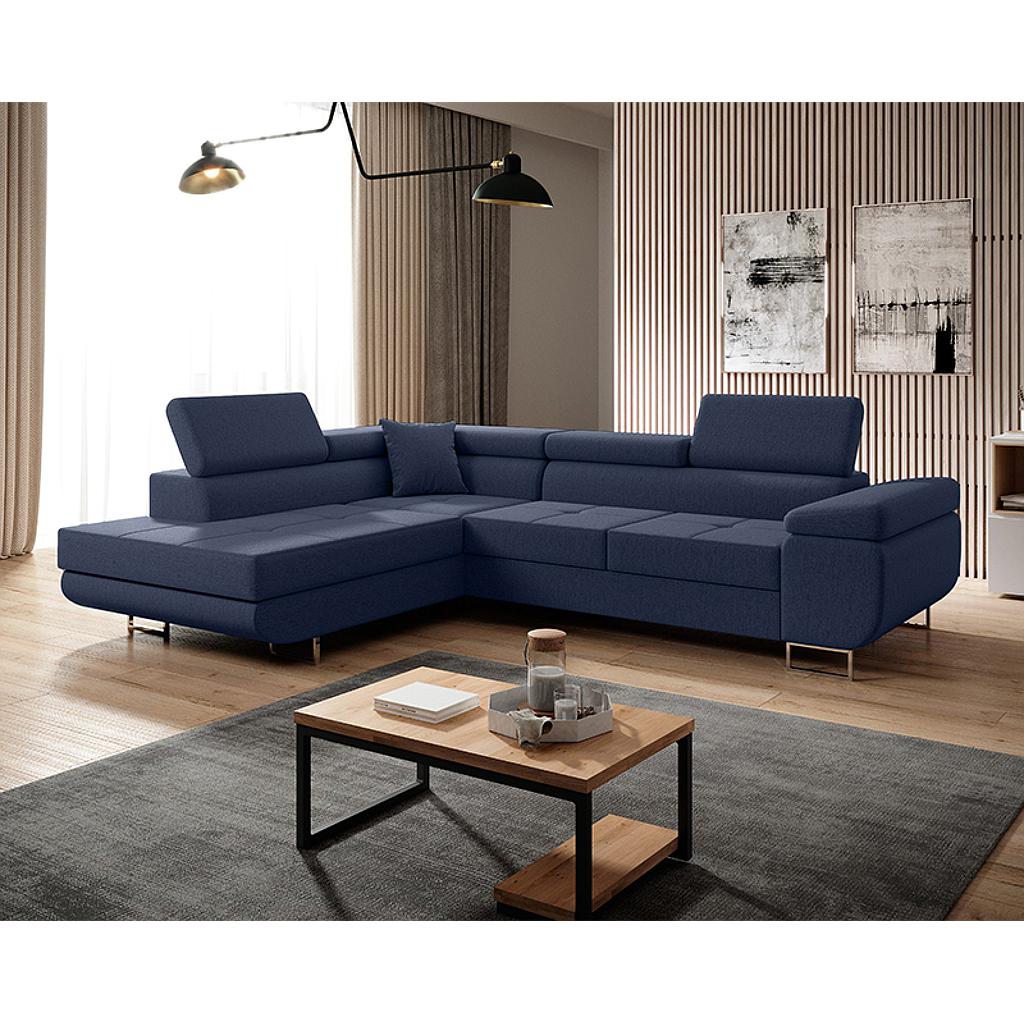 Clematis sarokgarnitúra, balos, kék, 275x202 cm +1 díszpárna