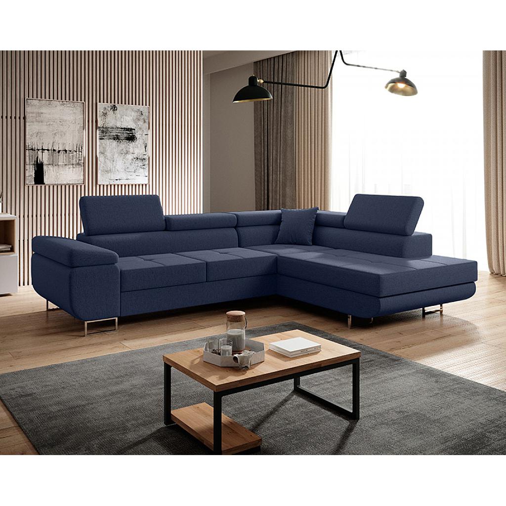 Clematis sarokgarnitúra, jobbos, kék, 275x202 cm +1db díszpárna