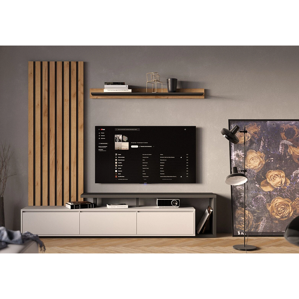 Tristan nappaliszekrény, hamu/gold craft tölgy/antracit, 225x211x39 cm