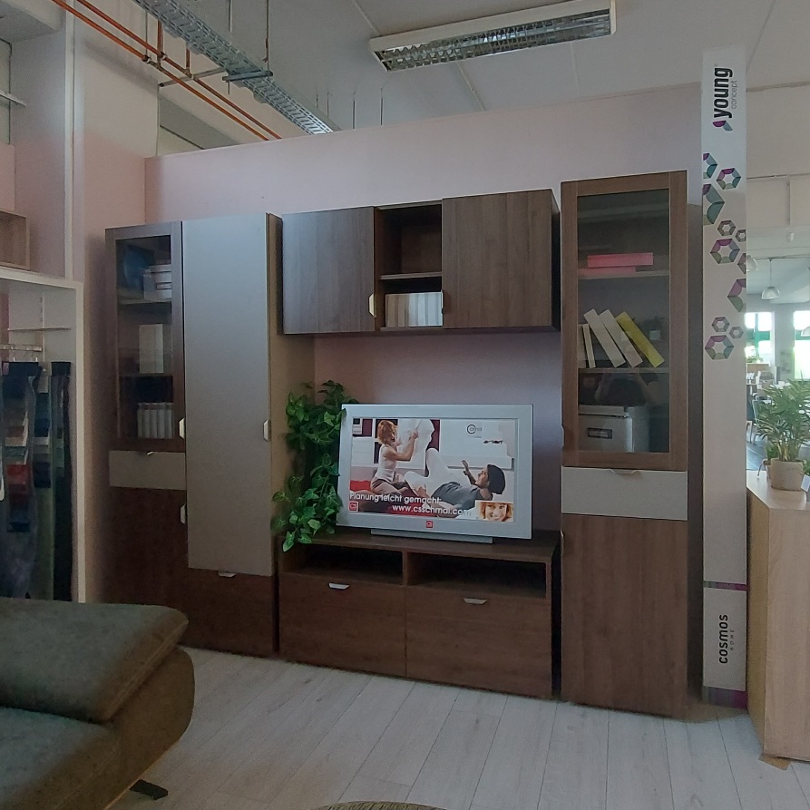 Modulo vitrines nappalibútor, dió/kőszürke, 255x201x40cm