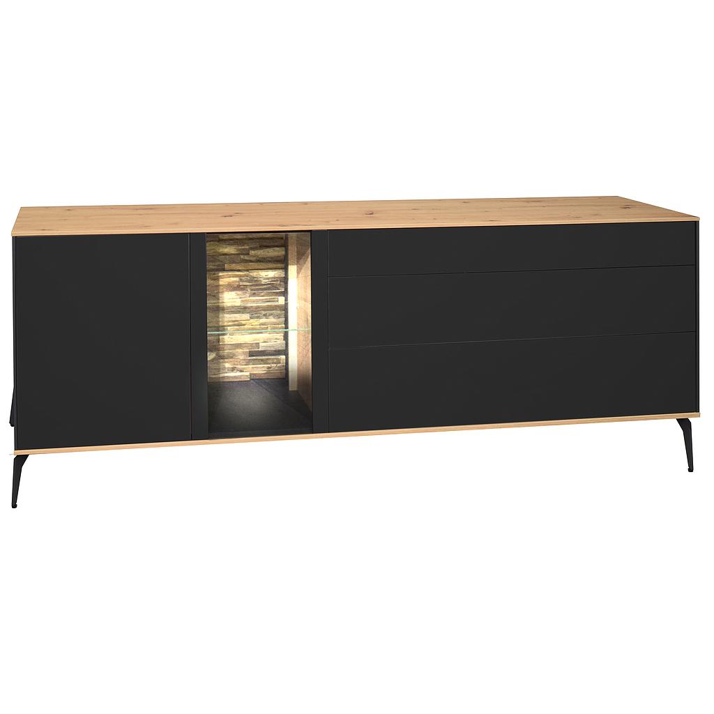 Colombus széles komód antracit/csomós tölgy, LED világítással,  207x65x42 cm (magas lábbal-MINTADARAB)