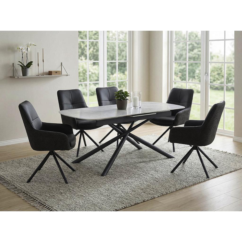 Dubai étkezőszék, kifordulós, valódi bőr, fekete