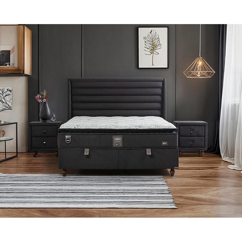 Havanna Boxspring ágyszett világítással (ágyneműtartós ágy matraccal), antracit, 180x200 cm