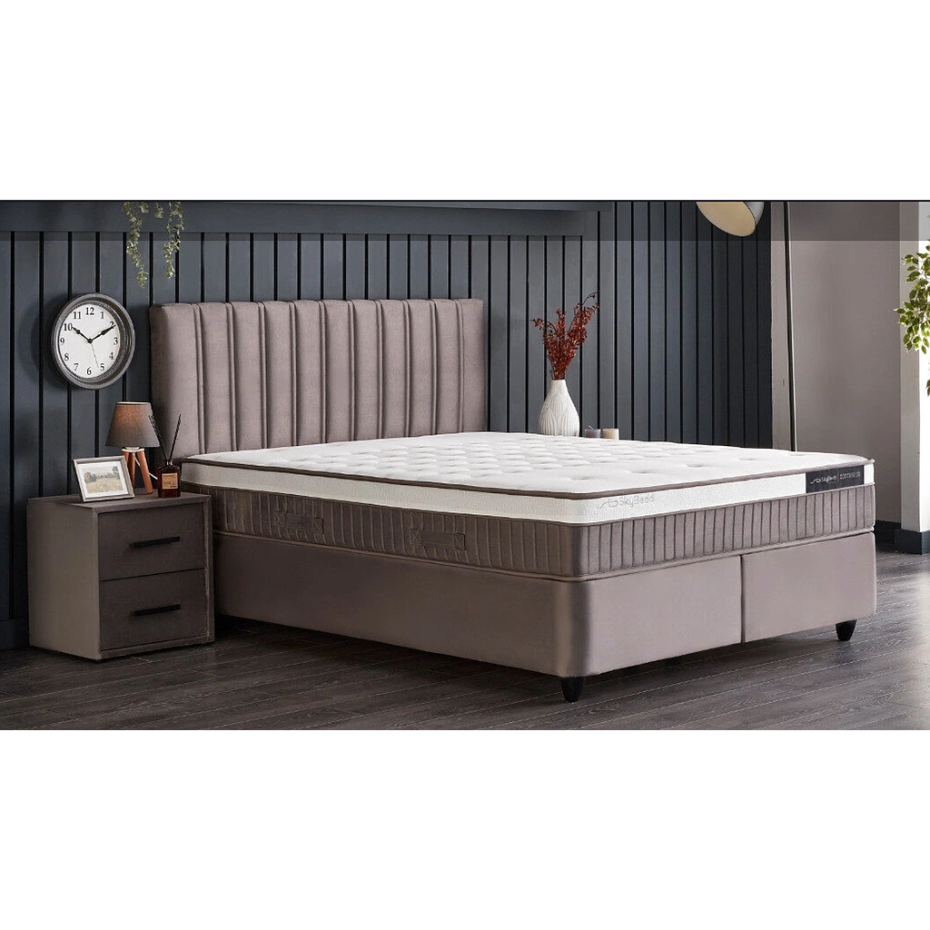 Korzika boxspring franciaágy szett (ágyneműtartóval, matraccal),szürke,160x200cm"ks"