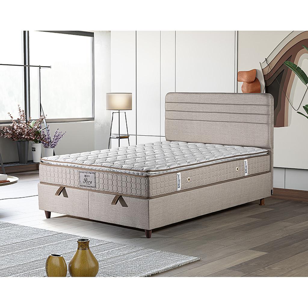 Peru boxspring ágyszett (ágyneműtartós ágy matraccal), beige szövet, 180*200 cm