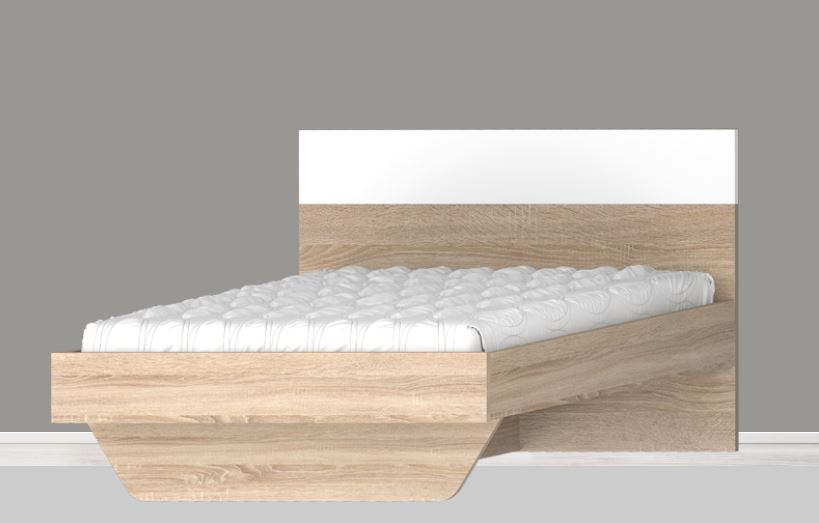 Drill-120 ágykeret, fenyő bordával, sonoma / fényes fehér, 120x200 cm