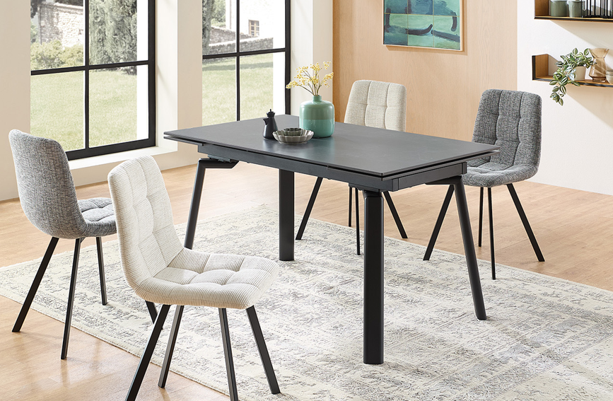 Bergen asztal, kerámialapos, antracit /fekete 140-200x76x80 cm