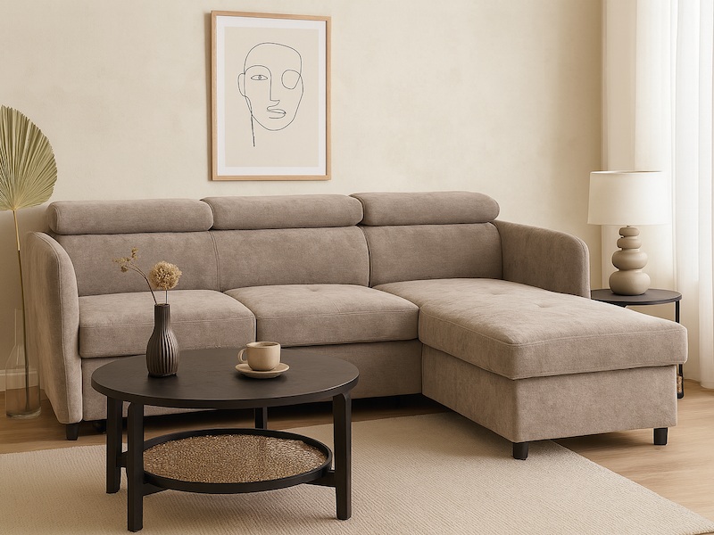 Welle sarokgarnitúra, jobbos, Neve szürke szövet, 218x170cm"AK"