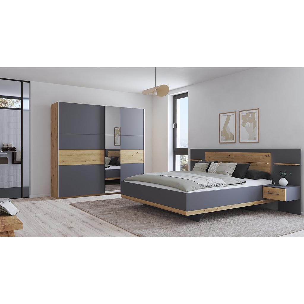 Bea-new franciaágy szett, éjjeliszekrénnyel, antracitszürke metál-artisan tölgy, 160x 200cm,"ÚJ"