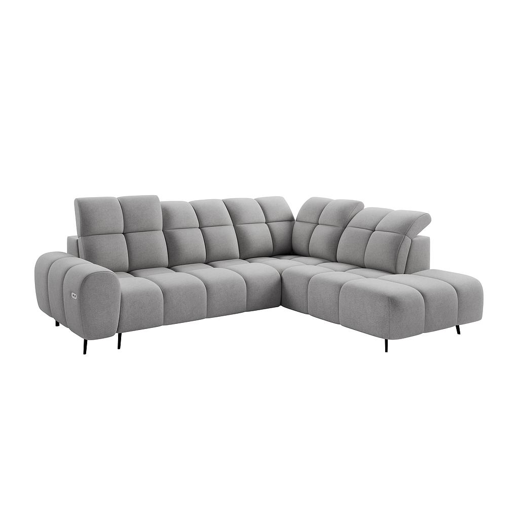 Serrano motoros relax ülőgarnitúra, jobbos, szürke szövet 275x225cm (minta)