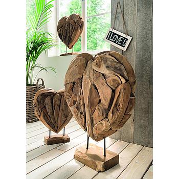 Heart Deco szobor szív, újrahasznosított teak fa,40x10x40cm