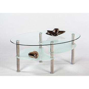 Dela dohányzóasztal áttetsző üveg/homoküveg, acél lábak, 90x41x55 cm