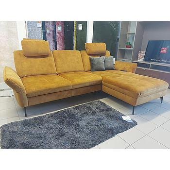 Lazy sarokgarnitúra 255x179 cm, Amira Gold (D) szövet, relaxfunkciókkal