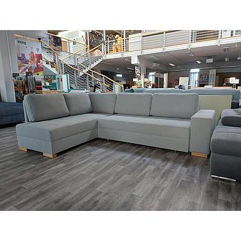 VARIA "L" ottomános sarokgarnitúra - kiemelő vasalattal, Barbados 18 vil.szürke, 2 ágyneműtartóval, 270x200 cm, bükk láb "k"