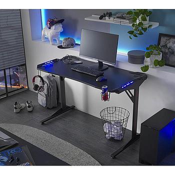 Gamer íróasztal, Carbon Optik-fekete, 119x76x60 cm