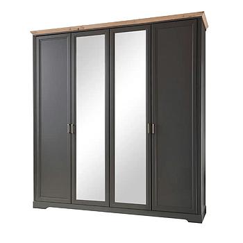 Jillana 4 ajtós tükrös szekrény, 210x220x64 cm, grafit-artisan tölgy