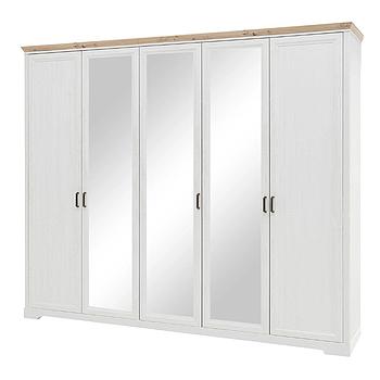 Jillana 5 ajtós tükrös szekrény, 266x220x64 cm,fehér-artisan tölgy