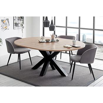 Und bővíthető kör étkezőasztal, Csomós tölgy lap/fekete csillag láb,130-170x78 cm