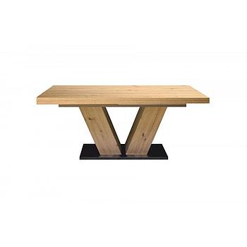 K2-System-V étkezőasztal, Csomóstölgy / Csomóstölgy láb / Fekete talp, 160-210-260 cm