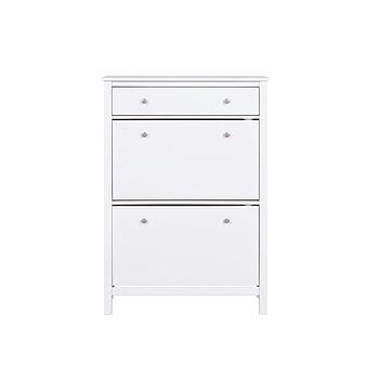 CosyHome cipősszekrény, fehér festett fenyő, 1 fiók, 2 lenyíló ajtó, 90x127x30 cm