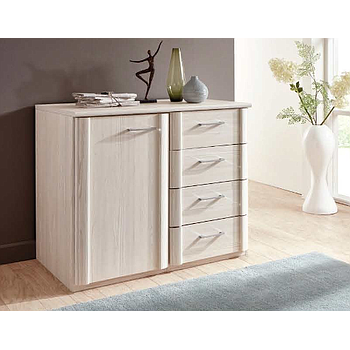 LUXOR4 XXL mély, kombinált komód, 1 ajtó 4 fiók, Polár fehér/ króm,125x83x58cm
