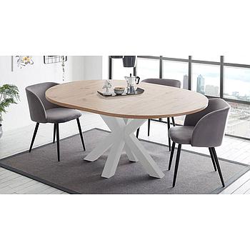 Flex-RondoX110B étkezőasztal, Artisantölgy asztallap, krém fém láb, 110-150x110x78 cm