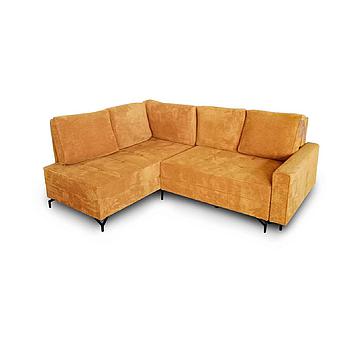 Helen sarokgarnitúra "M", kiemelő vasalattal, dupla ágyneműtartóval, POSO 42 aranysárga kordbársony, fekete láb, 232x90x180 cm (mintadarab)