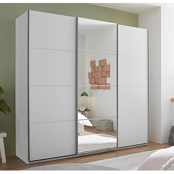 CARINA tolóajtós szekrény /tükör-fehér / fehér 215x204x63 cm