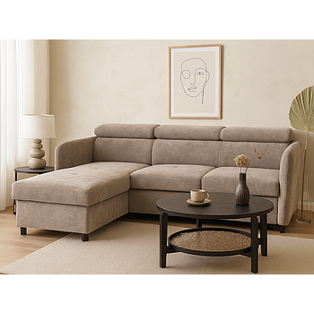 Welle sarokgarnitúra, balos, Neve szürke szövet, 218x170cm"AK"