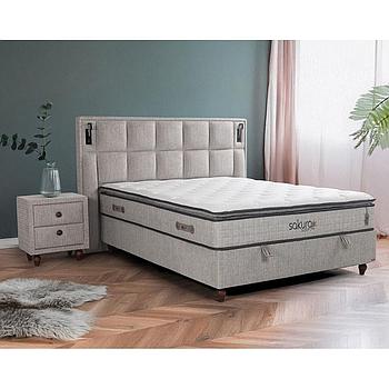 Malibu boxspring ágyszett világítással XL (ágyneműtartós ágy matraccal), beige, 200*200 cm