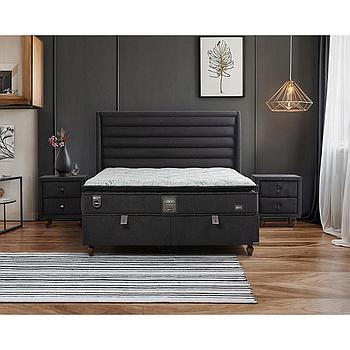 Havanna Boxspring ágyszett világítással (ágyneműtartós ágy matraccal), antracit, 120x200 cm