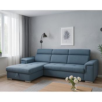 Lopez sarokgarnitúra, balos, kék, 275x185cm