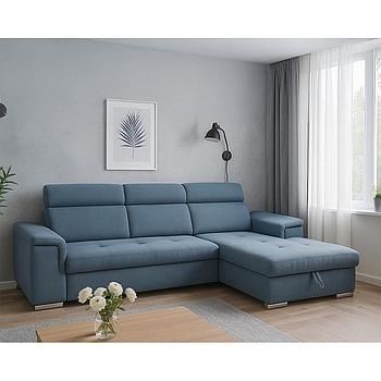 Lopez sarokgarnitúra, jobbos, kék, 275x185cm