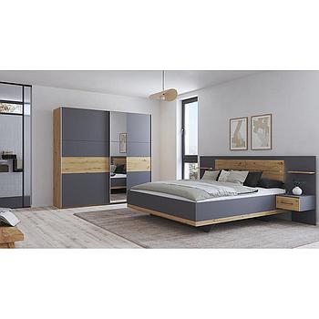 Bea-new franciaágy szett, éjjeliszekrénnyel, antracitszürke metál-artisan tölgy, 160x 200cm,"ÚJ"