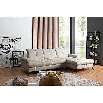 Avelon lábtartós sarokgarnitúra, vendégággyal, ágyneműtartóval, fekete fém lábbal, 270x185 cm